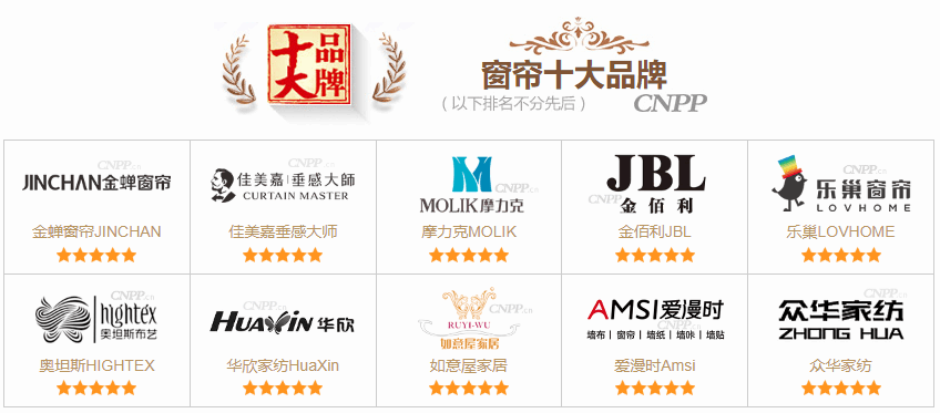 窗簾十大品牌榜單 最新窗簾品牌排名（CNPP）