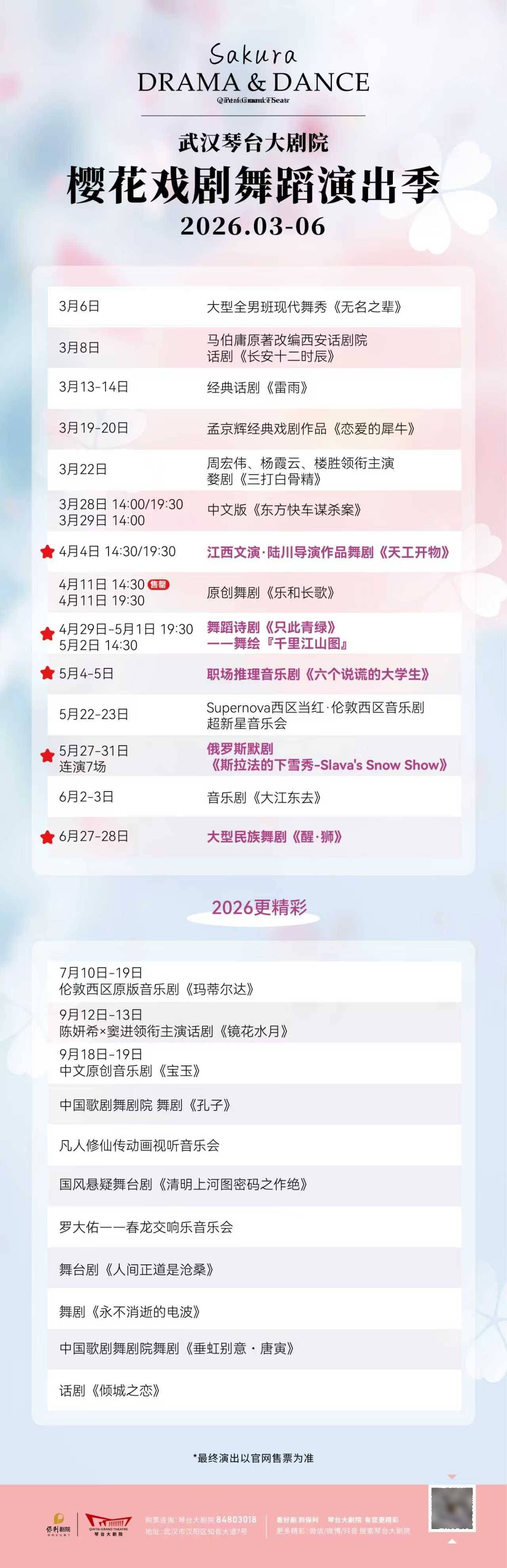 2026武漢櫻花藝術季：四個月的戲劇與舞蹈盛宴